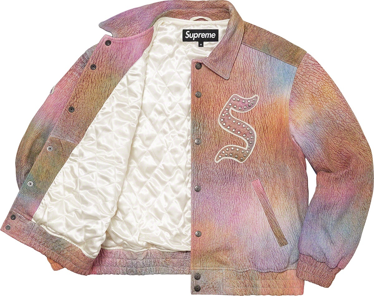 Pebbled Leather Varsity Jacket view 9